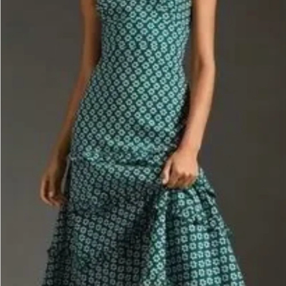 Anthropologie Green Floral Midi Dress - Picture 2 of 4